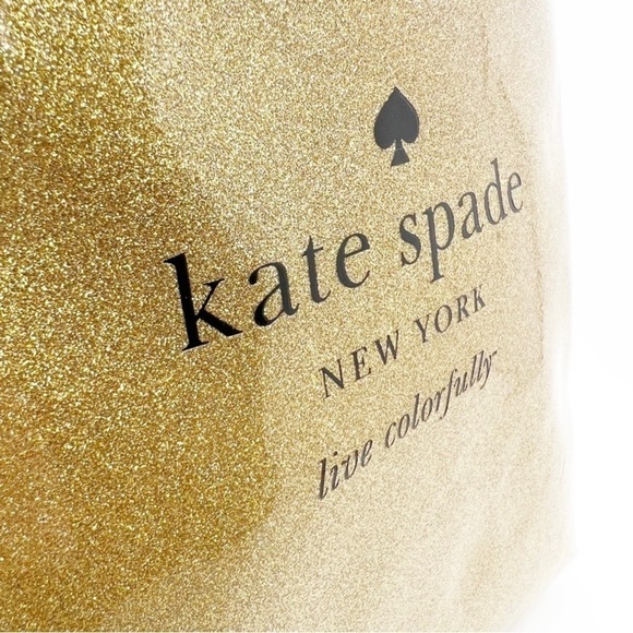Kate Spade Tote Bag Bon Shopper Holiday Drive Sparkle Gold Live Colorfully NWT - Picture 3 of 10